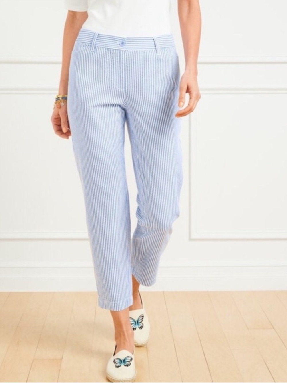 Talbots Blue and White Pinstripe Cropped Pant 18